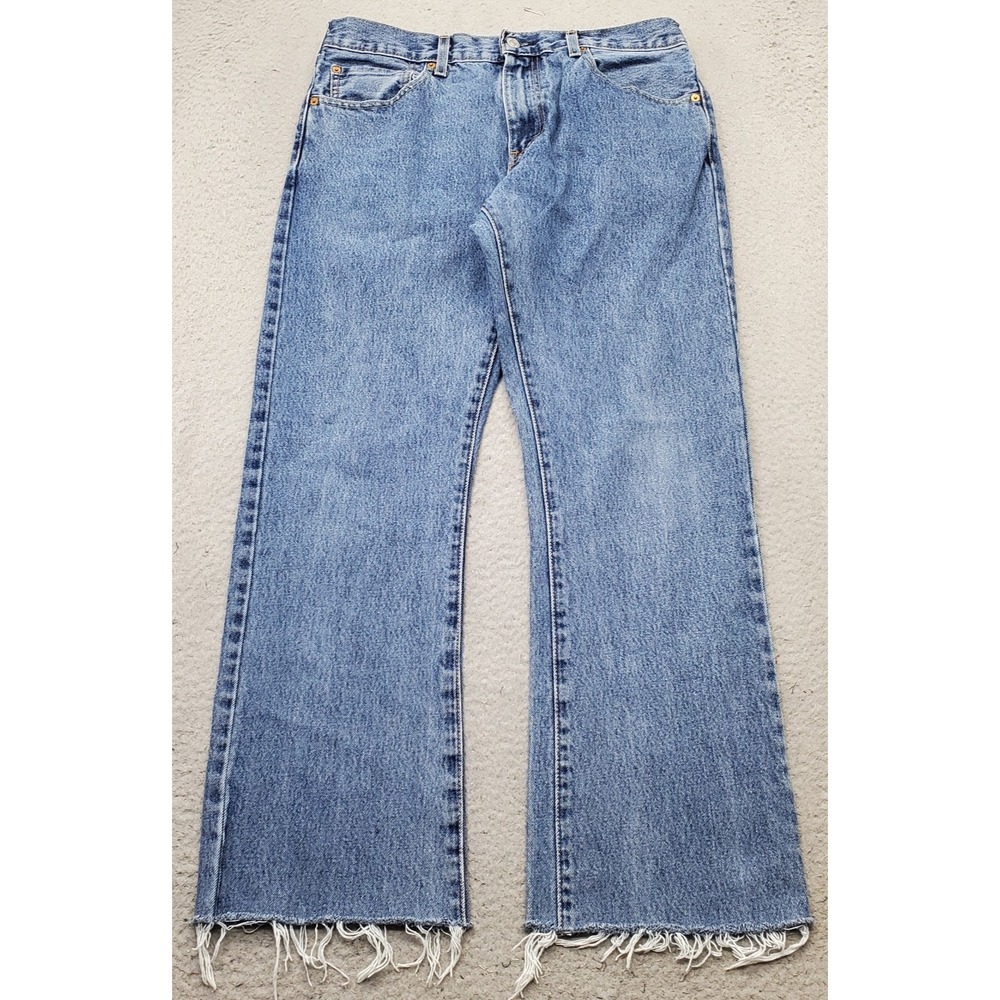Levi's 517 Bootcut Jeans Mens 33x34 Blue Denim Red Tab Frayed Hem Streetwear